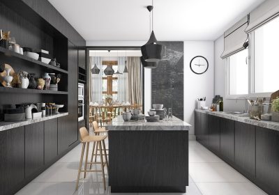 3d rendering nice contemporary style black kitchen