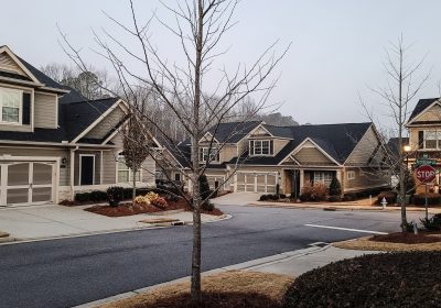 Retirement living community in big city of Atlanta with cluster homes and townhouses.